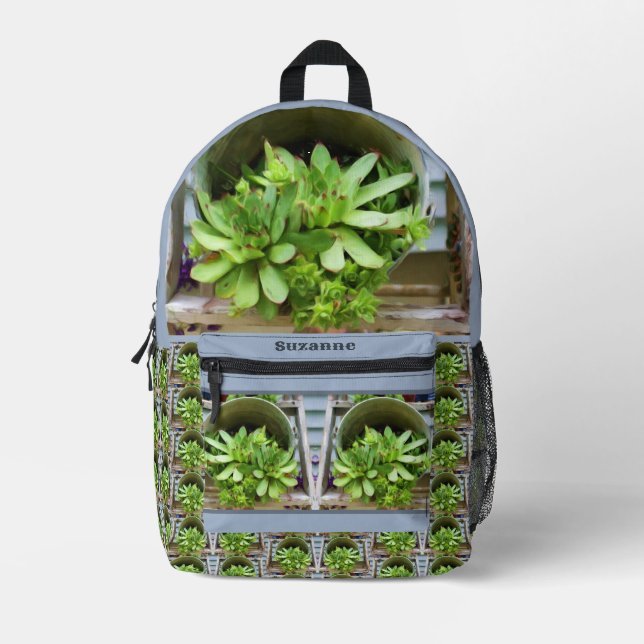 Hens Chicks Succulents Oil Painting Personalized Printed Backpack (Front)