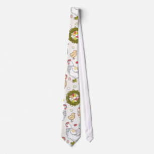 Hens, eggs and nests neck tie