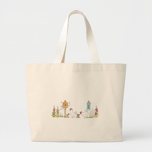Hens In a Country Garden Large Tote Bag (Front)