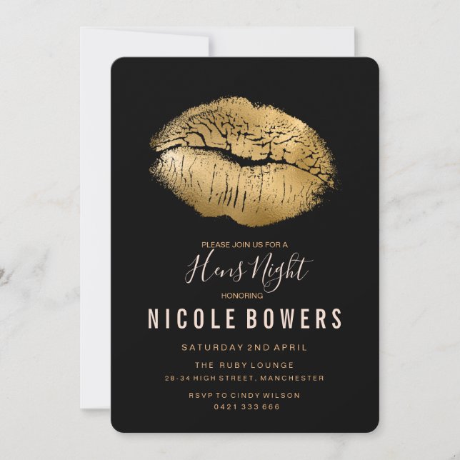 Hens Night Gold Lips Invitation (Front)