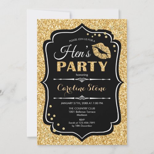 Hens Party _ Black Gold Invitation