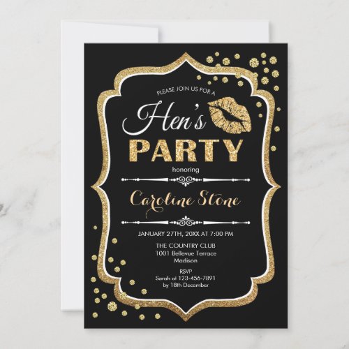 Hens Party _ Black Gold Invitation