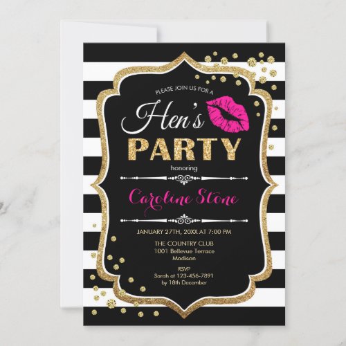 Hens Party _ Black Pink Gold Invitation