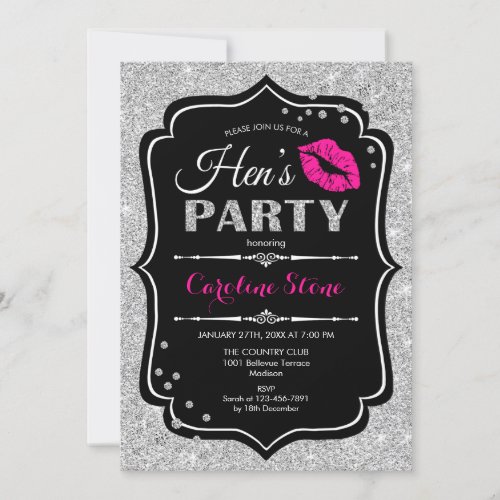Hens Party _ Black Pink Silver Invitation