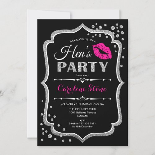 Hens Party _ Black Pink Silver Invitation
