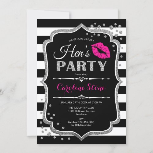 Hens Party _ Black Pink Silver Invitation