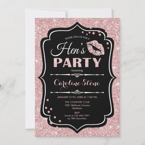 Hens Party _ Black Rose Gold Invitation