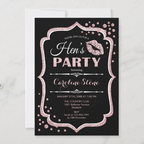 Hens Party Black Rose Gold Invitation