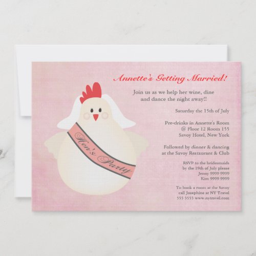 Hen's Party Funny Chicken Illustrated Invite
