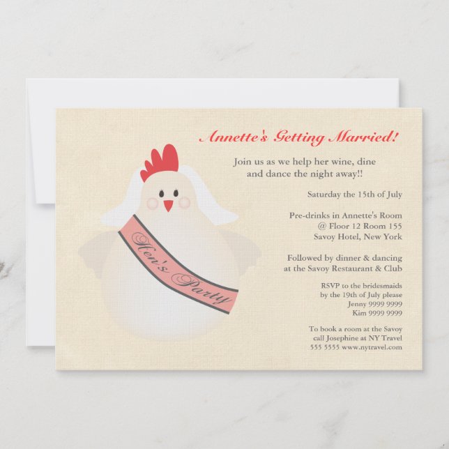 Hen's Party Funny Chicken Illustrated Invite (Front)