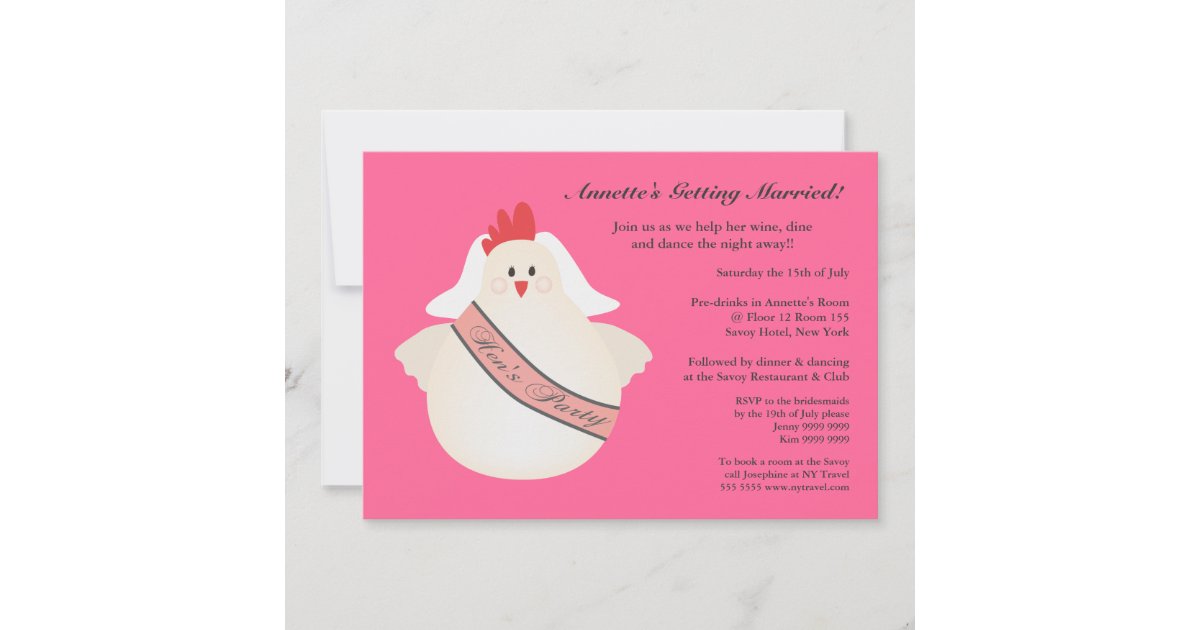 Hen's Party Funny Chicken Illustrated Invite Zazzle