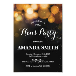 Hens Party Invitation Card Gold Glitter