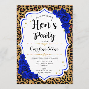 Hen's Party - Royal Blue Gold Leopard Print Invitation