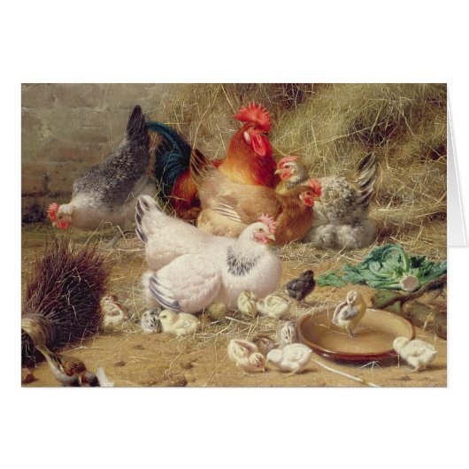Hens roosting with their chickens cards (Front Horizontal)