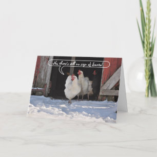 Hens waiting for Santa christmas Holiday Card