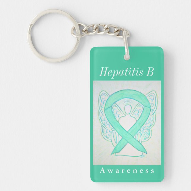 Hepatitis B (HBV) Awareness Angel Ribbon Keychain (Front)
