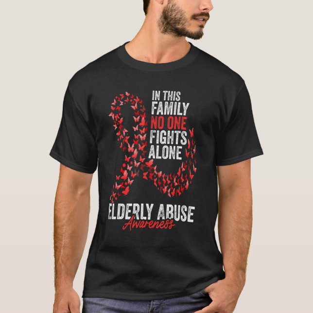 Hepatitis C Awareness Month Butterflies Red Ribbon T-Shirt (Front)
