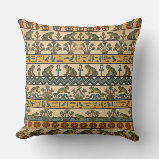 Heqet’s Blessing: Ancient Egyptian Frog Fresco Throw Pillow