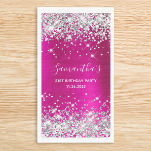 Her 21st Birthday Hot Pink and Silver Glitter Paper Guest Towels
