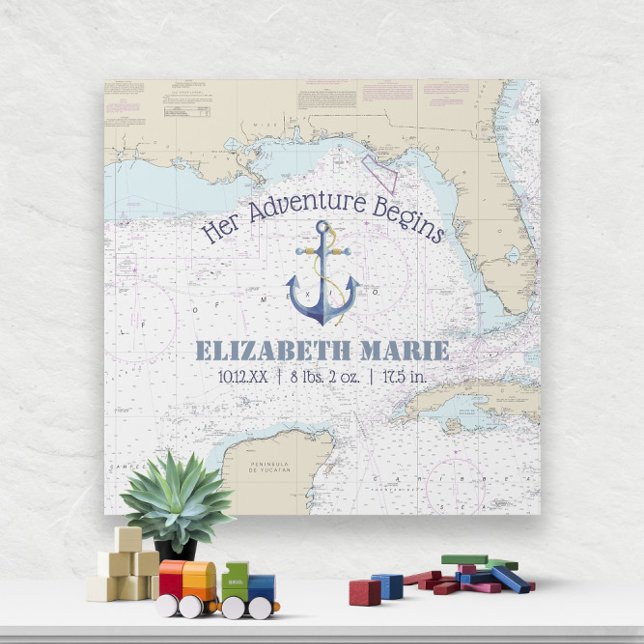 Her Adventure Begins ⚓Nautical Nursery  Gallery Wrap (Her Adventure Begins ⚓Nautical Nursery Gallery Wrap -- Customize It On Screen Now! )