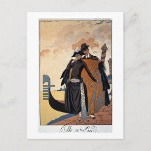 Her and Him, Fashion Illustration, 1921 (pochoir p Postcard