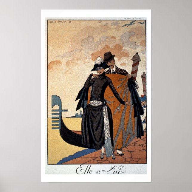 Her and Him, Fashion Illustration, 1921 (pochoir p Poster (Front)