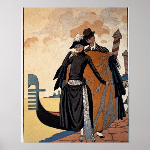 Her and Him Fashion Illustration 1921 pochoir p Poster