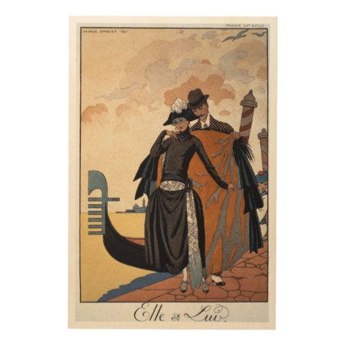 Her and Him Fashion Illustration 1921 pochoir p Wood Wall Decor