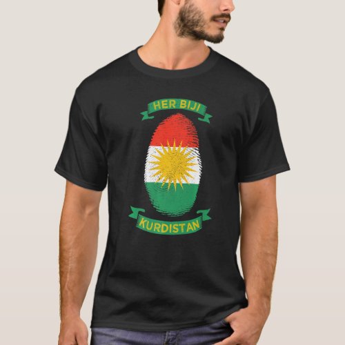 Her Biji Kurdistan Flag Kurde Fingerprint T_Shirt