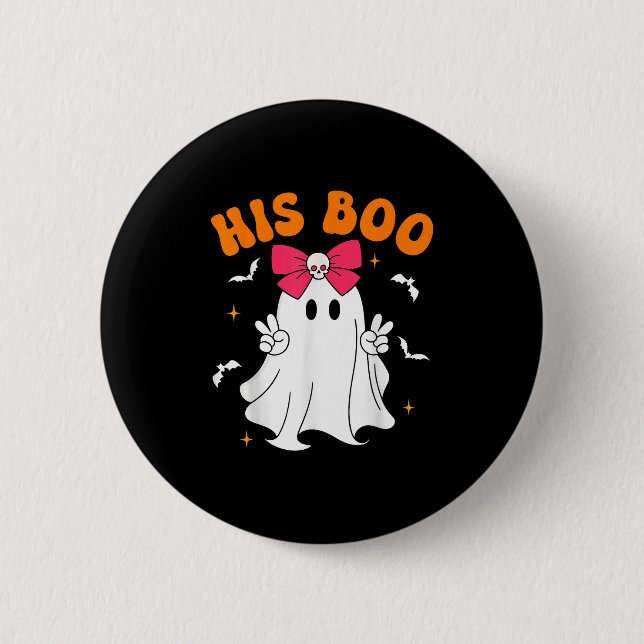 Her Boo &amp; His Boo Funny Matching Halloween Cou Button (Front)