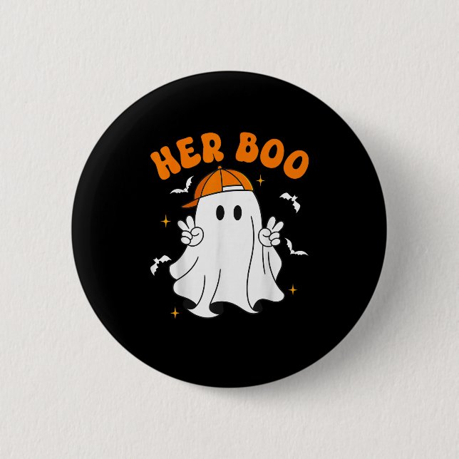 Her Boo &amp; His Boo Funny Matching Halloween Cou Button (Front)