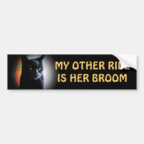 her broom _ Spooky Black Cat Bumper Sticker