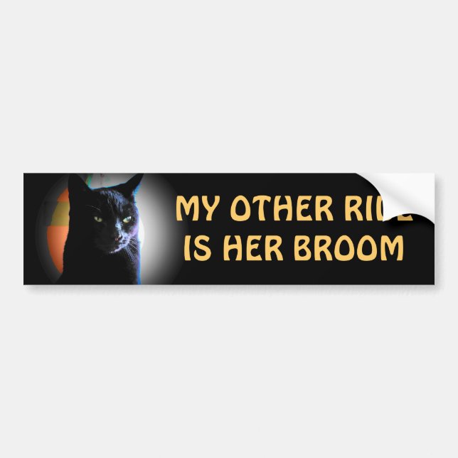 her broom - Spooky Black Cat Bumper Sticker (Front)