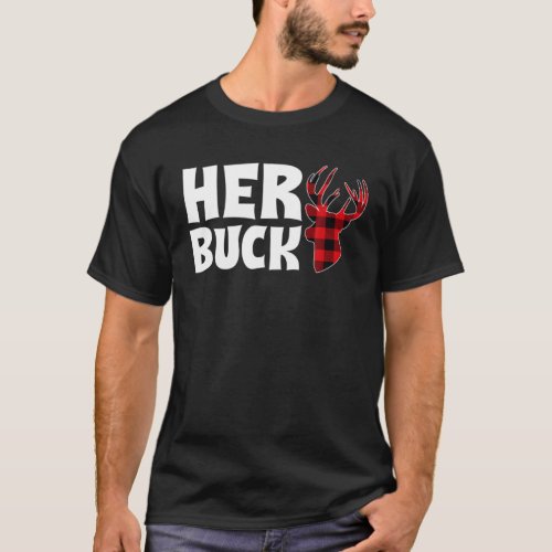 Her Buck Christmas Xmas Couples Matching Pjs Pajam T_Shirt