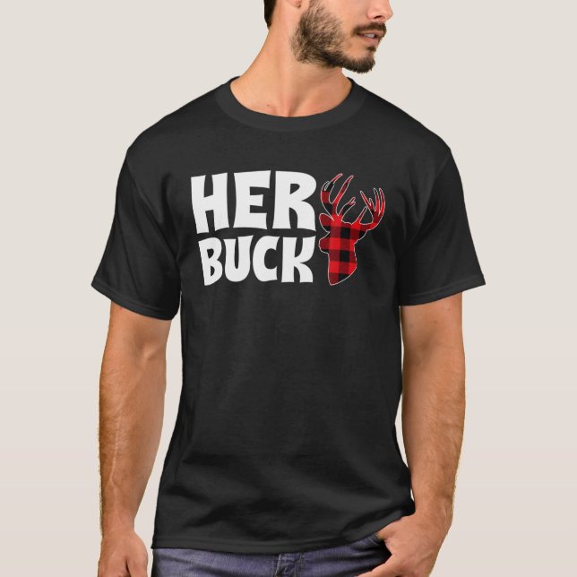 Her Buck Christmas Xmas Couples Matching Pjs Pajam T-Shirt (Front)