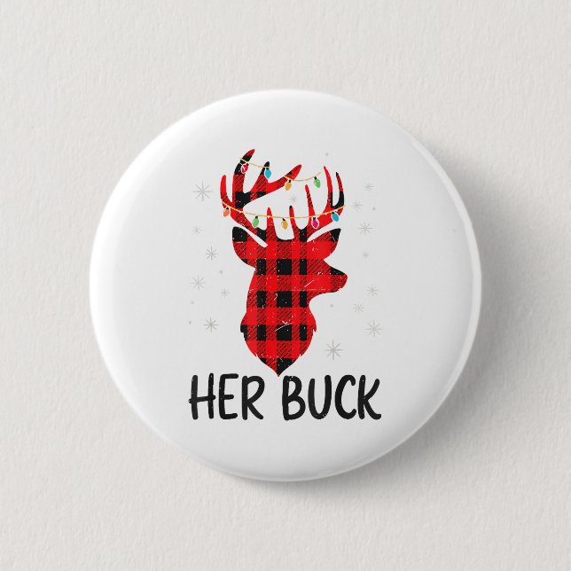 Her Buck Deer Hunting Christmas Husband Gift Coupl Button (Front)