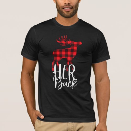 Her Buck His Doe Christmas Couple Matching Pajama T_Shirt