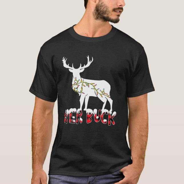 Her Buck His Doe Reindeer Xmas Pajamas Matching Co T-Shirt (Front)
