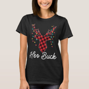 Her Buck Reindeer Red Plaid Christmas Pajama Match T-Shirt