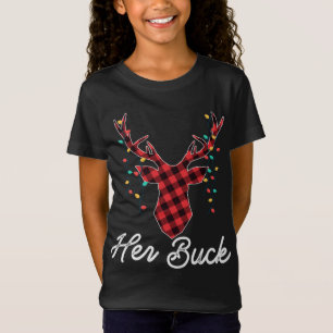 Her Buck Reindeer Red Plaid Christmas Pajama Match T-Shirt