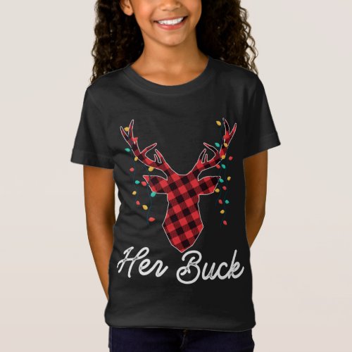 Her Buck Reindeer Red Plaid Christmas Pajama Match T_Shirt