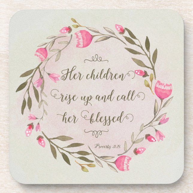 Her Children Rise Up & Call Her Blessed Beverage Coaster (Front)
