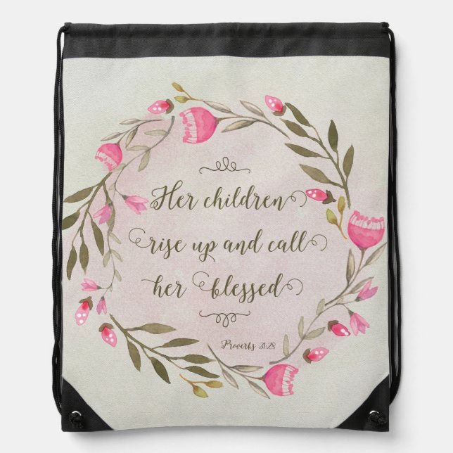Her Children Rise Up & Call Her Blessed Drawstring Bag (Front)