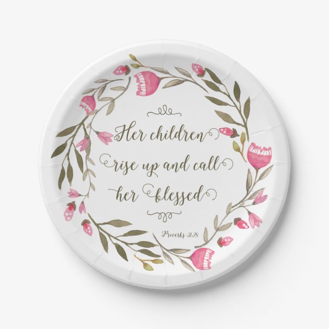 Her Children Rise Up & Call Her Blessed Paper Plates (Front)