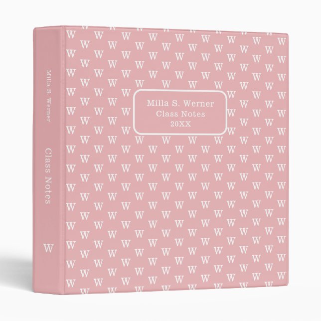 Her College 'Class Notes' Blush Pink 3 Ring Binder (Front/Spine)
