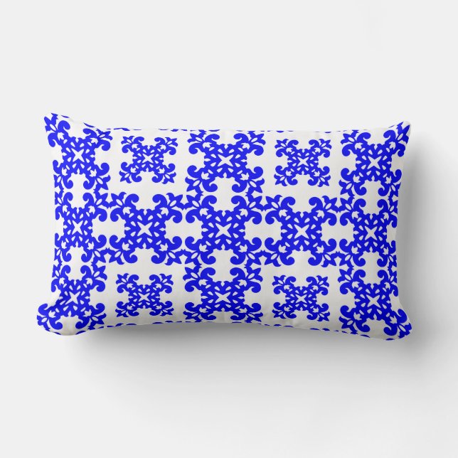 Her Cute Girly Style Blue & White Damask Girls Lumbar Pillow (Front)