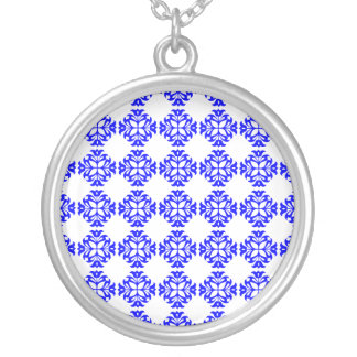 Her Cute Girly Style Blue & White Damask Girls Silver Plated Necklace