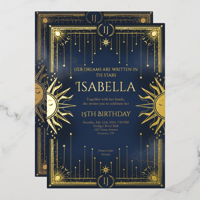 Her dreams are written in the stars foil invitation (Front/Back)