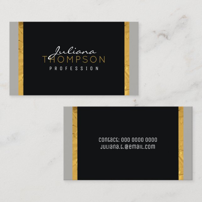 her elegant black, gold and gray luxe business card (Front/Back)