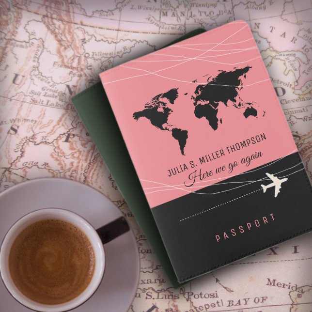 her elegant black world map on pink passport holder (Creator Uploaded)